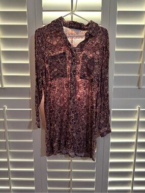 Olivaceous Pink and Black Printed Shirt Dress